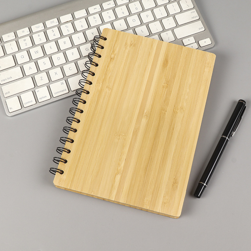 New products A5 bamboo cover Reusable sprial diary notebook