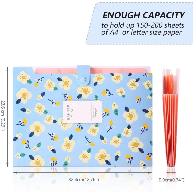 new design File Folder with 6 Pockets,Floral Accordion Folder Document Organizer US Letter Size for School and Office