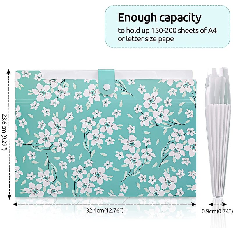 new design File Folder with 6 Pockets,Floral Accordion Folder Document Organizer US Letter Size for School and Office