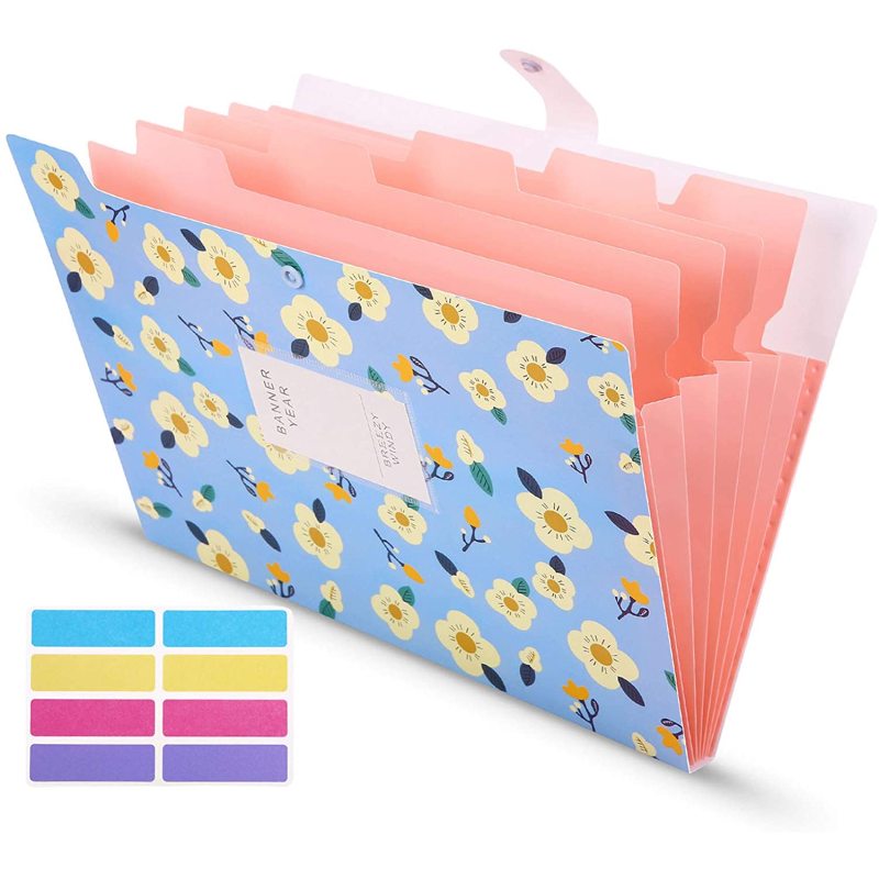 new design File Folder with 6 Pockets,Floral Accordion Folder Document Organizer US Letter Size for School and Office