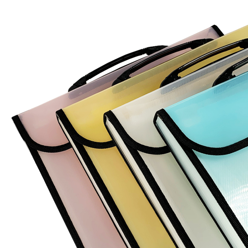 Office stationary expanding plastic file bag A4 PP clip document bag folder