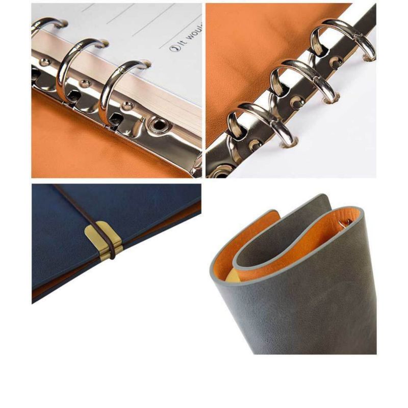Classic PU Leather A5 Loose Leaf Hardcover Notebook for Business Reusable Agenda Planner Leather Binder Loose Leaf 6 Rings 40111