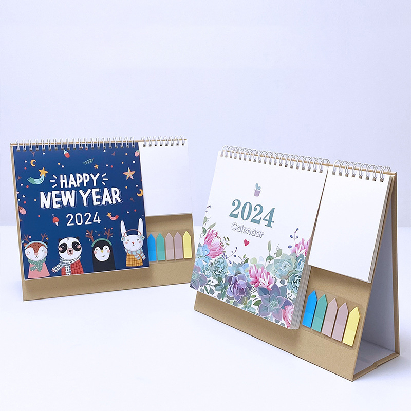 2024 English multi-function coil pocket desk calendar