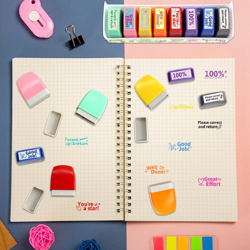 Teacher Stamps - Self Inking Motivational Encouraging and Colorful Set for School