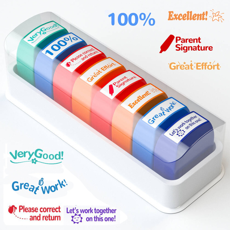 Teacher Stamps - Self Inking Motivational Encouraging and Colorful Set for School
