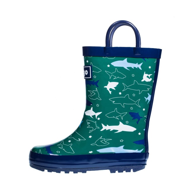2022 Hot Selling Green Sharks Rubber Rain Boots for Kids
