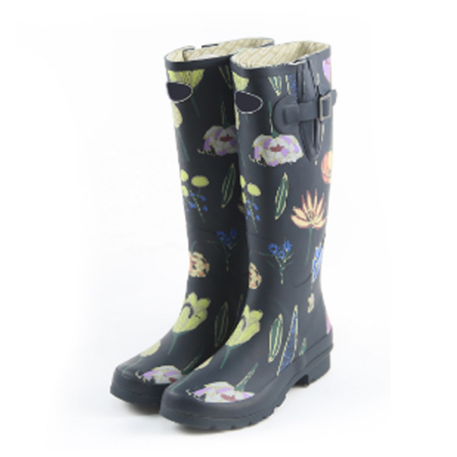 2021rubber print rain boots ladies natural rubber wellies  for women