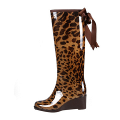 ladies sexy leopard slope heel rain boots women shoes pvc