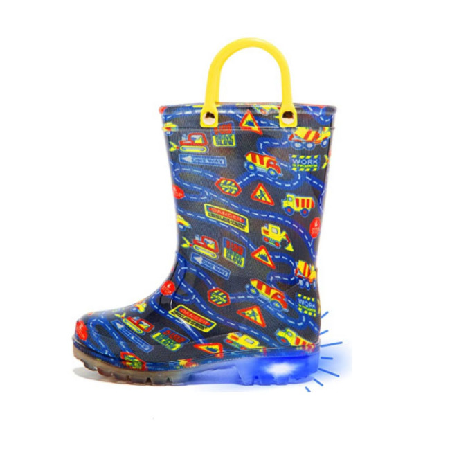 children PVC jelly rain boots luminous boots for girls and boys with light cute prints and easy-to-wear handles