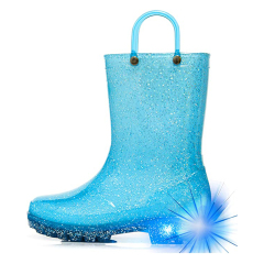 2022 custom kids led light up flat pvc glitter rain boots for children