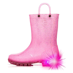 2022 custom kids led light up flat pvc glitter rain boots for children