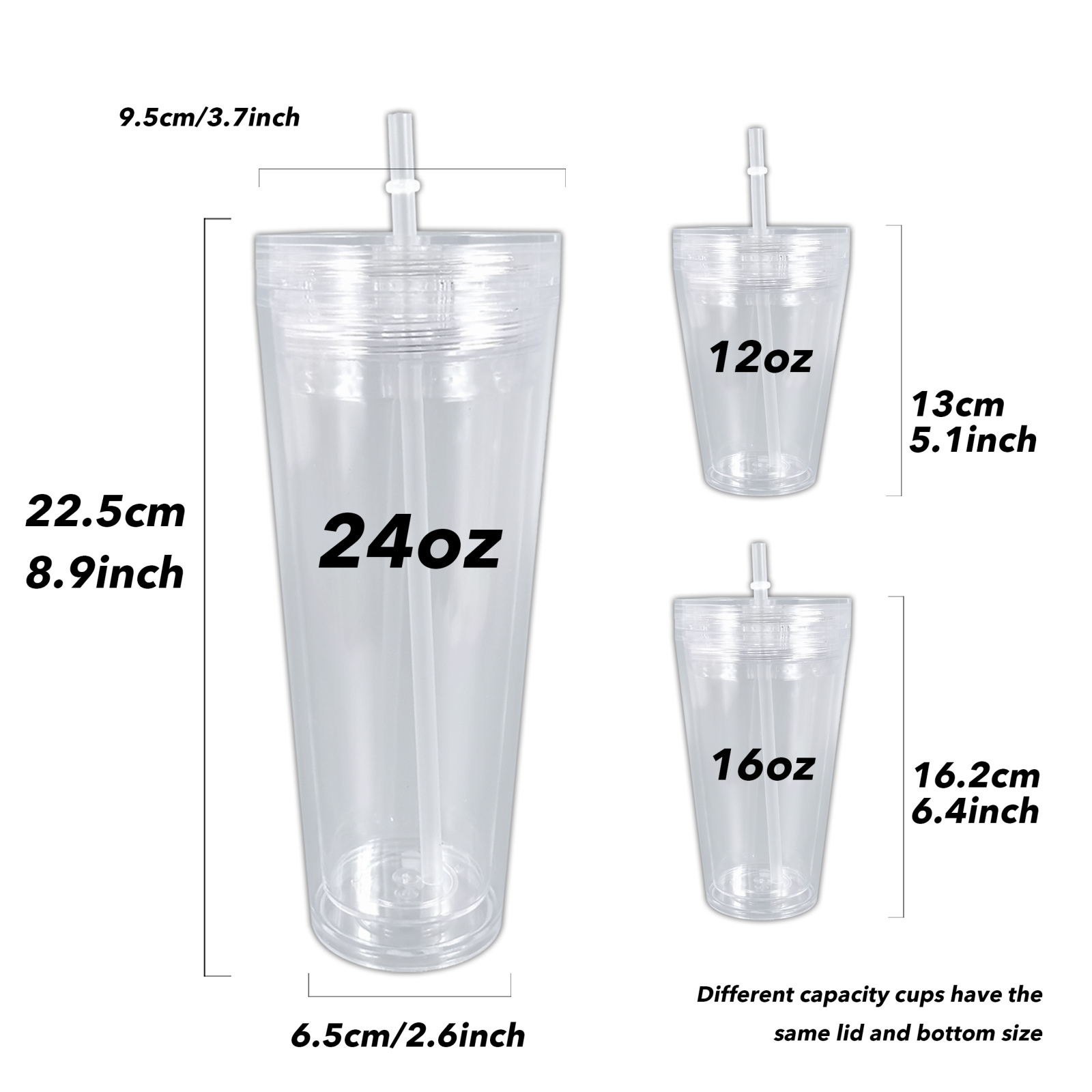 Gobelet en acrylique en forme de boule à neige de 12 oz/16 oz/24 oz de Wealthysub China Warehouse avec couvercles à double paroi