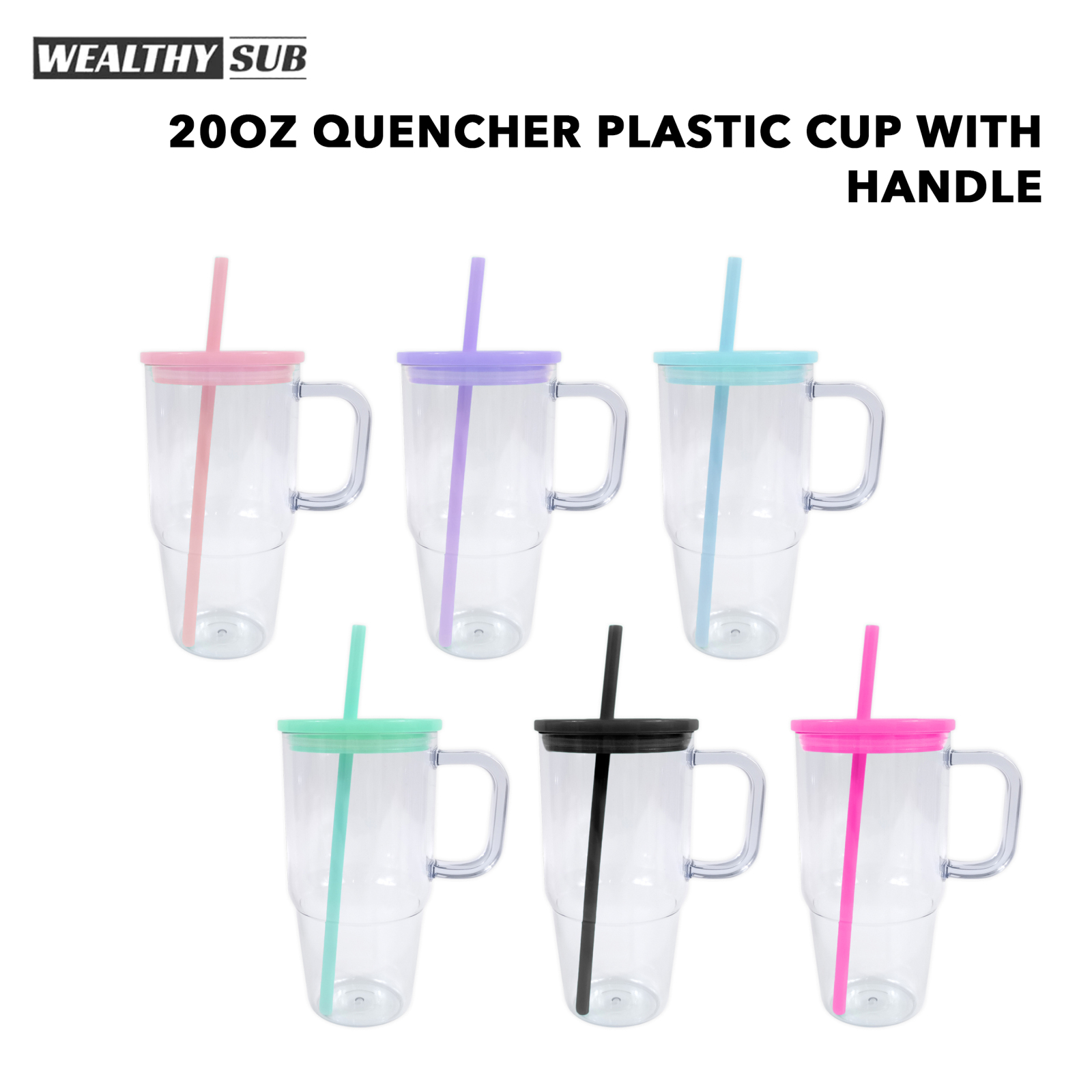 Entrepôt Wealthysub USA en plastique transparent de 20 oz avec poignée