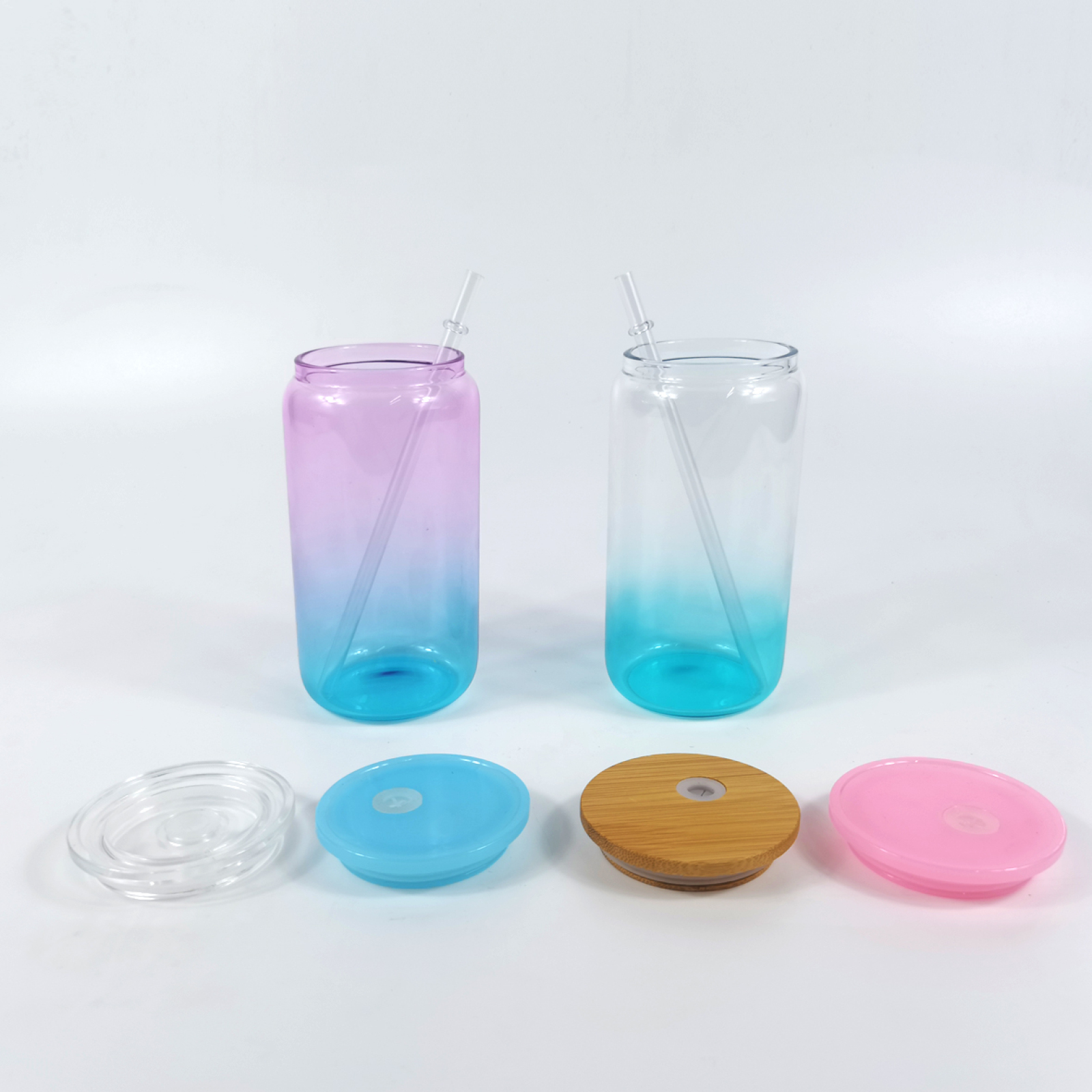 Wealthysub China warehouse sublimation 16oz Pink Blue Gradient Glass Cup