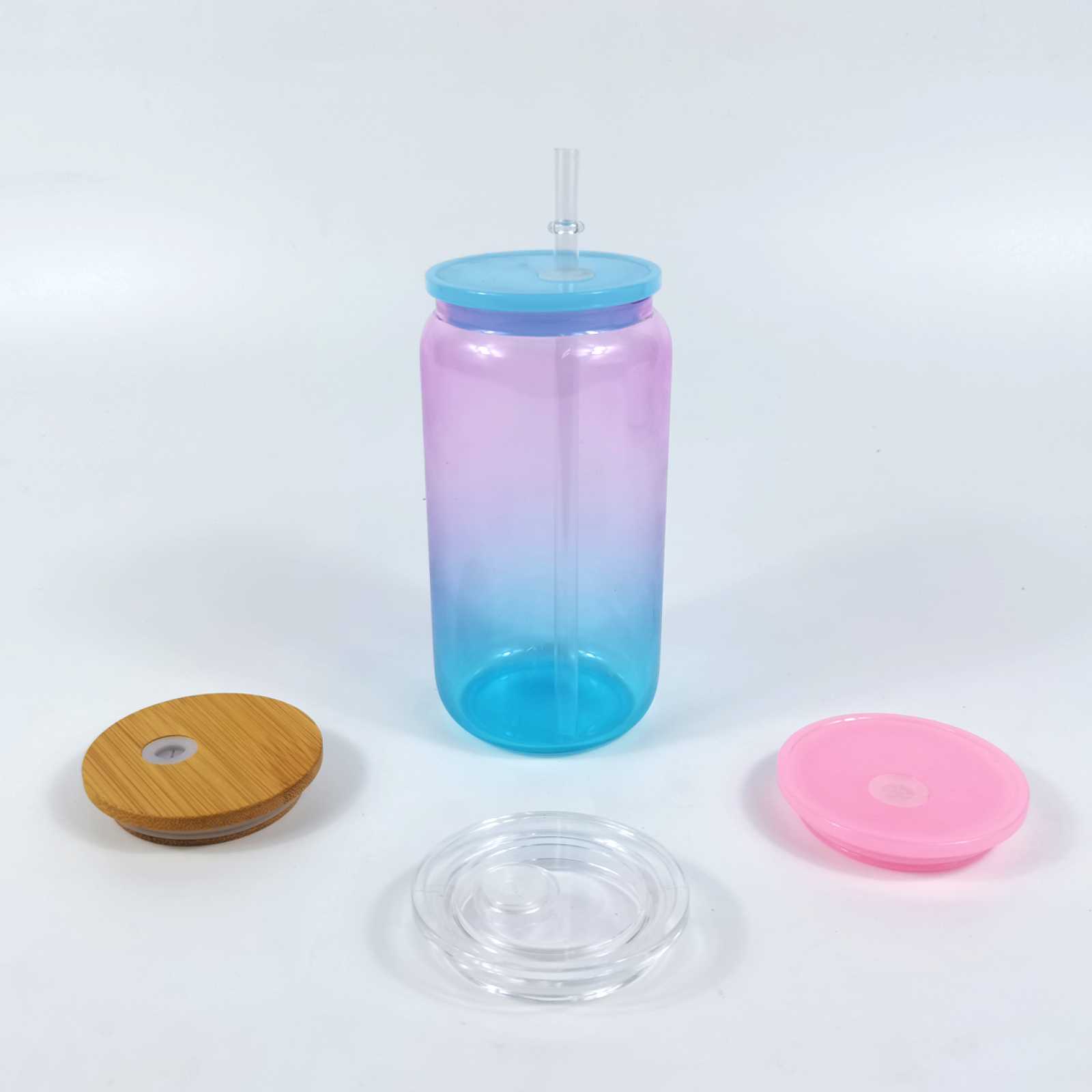 Wealthysub China warehouse sublimation 16oz Pink Blue Gradient Glass Cup