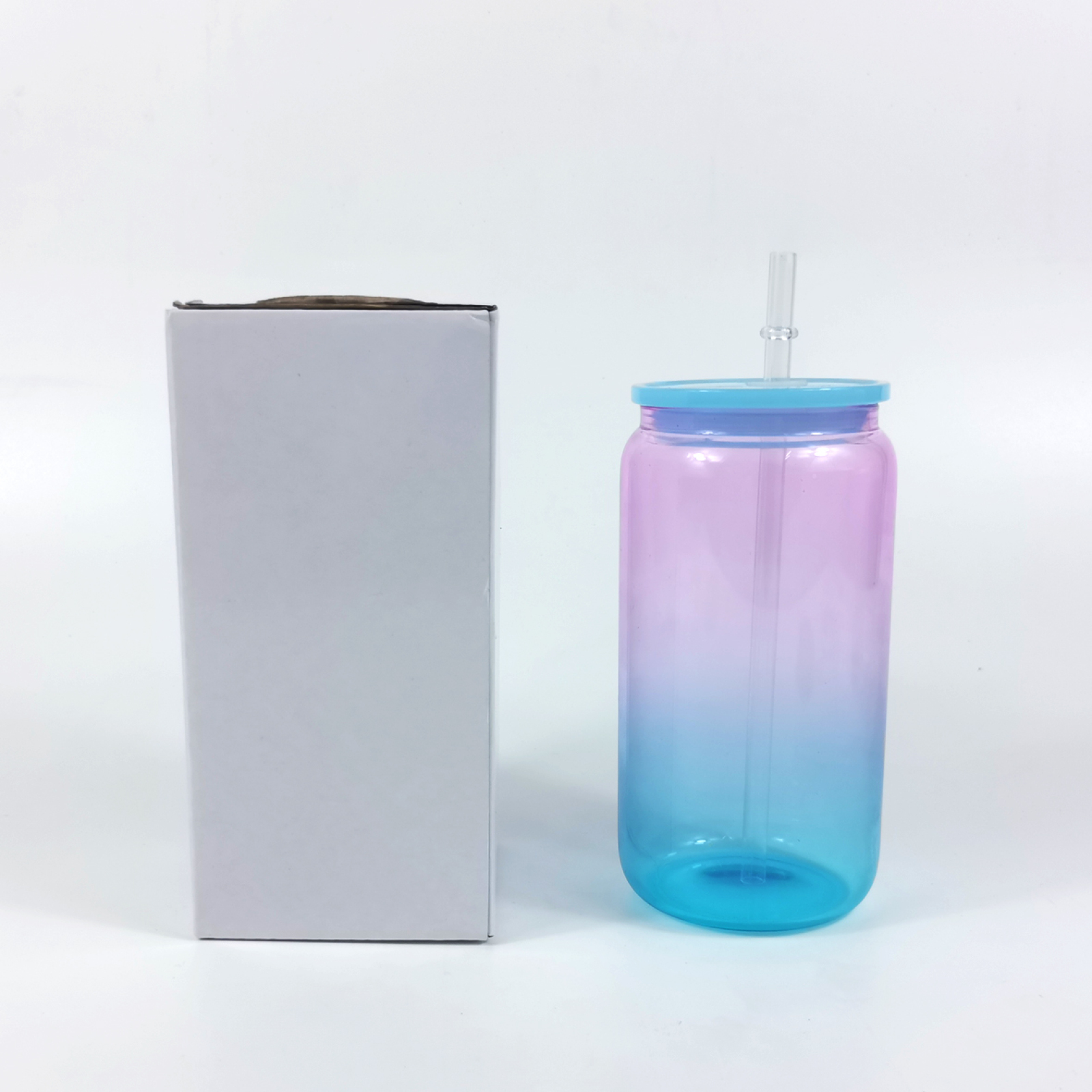 Wealthysub China warehouse sublimation 16oz Pink Blue Gradient Glass Cup