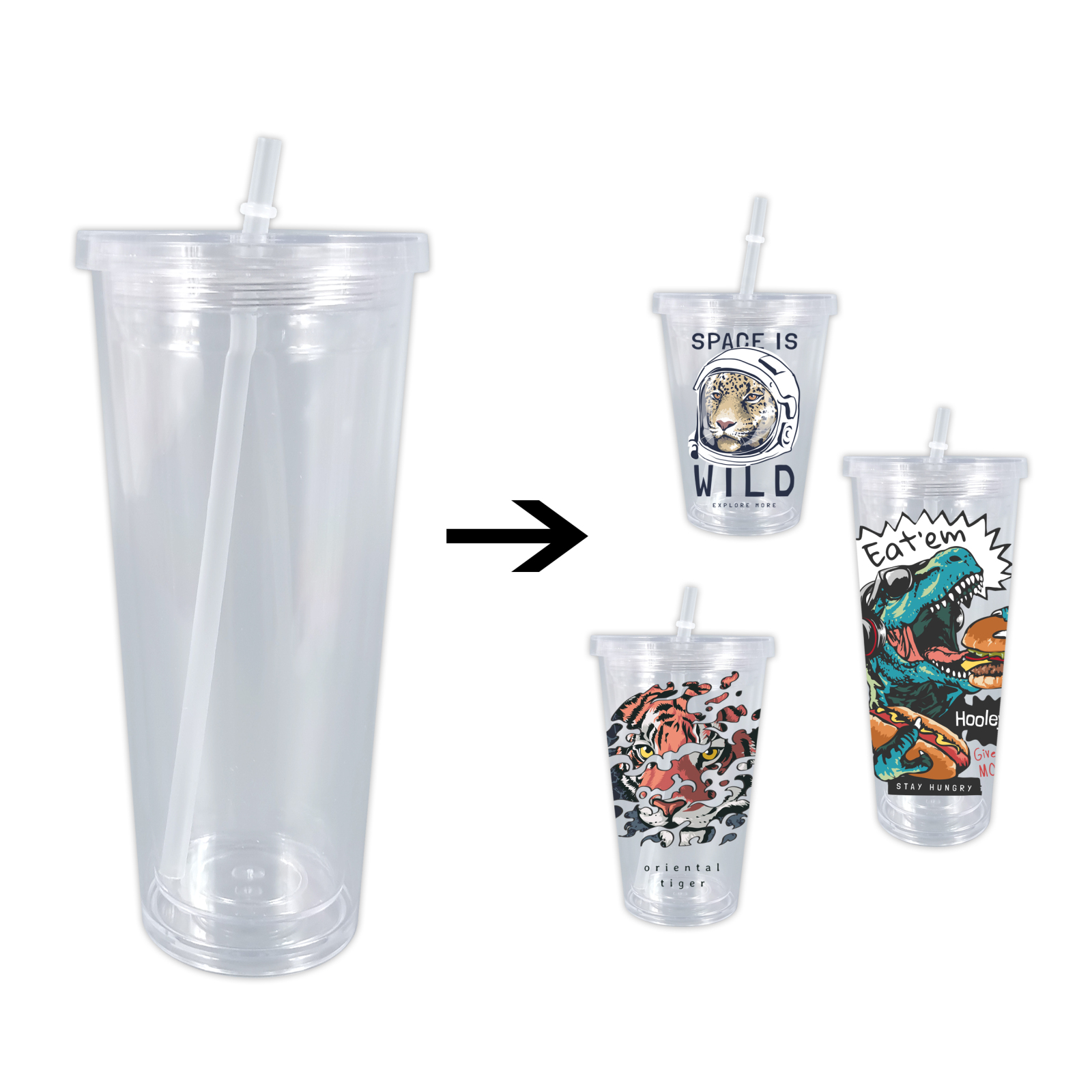 Verre à boule à neige en acrylique de 12 oz/16 oz/24 oz de l'entrepôt chinois Wealthysub