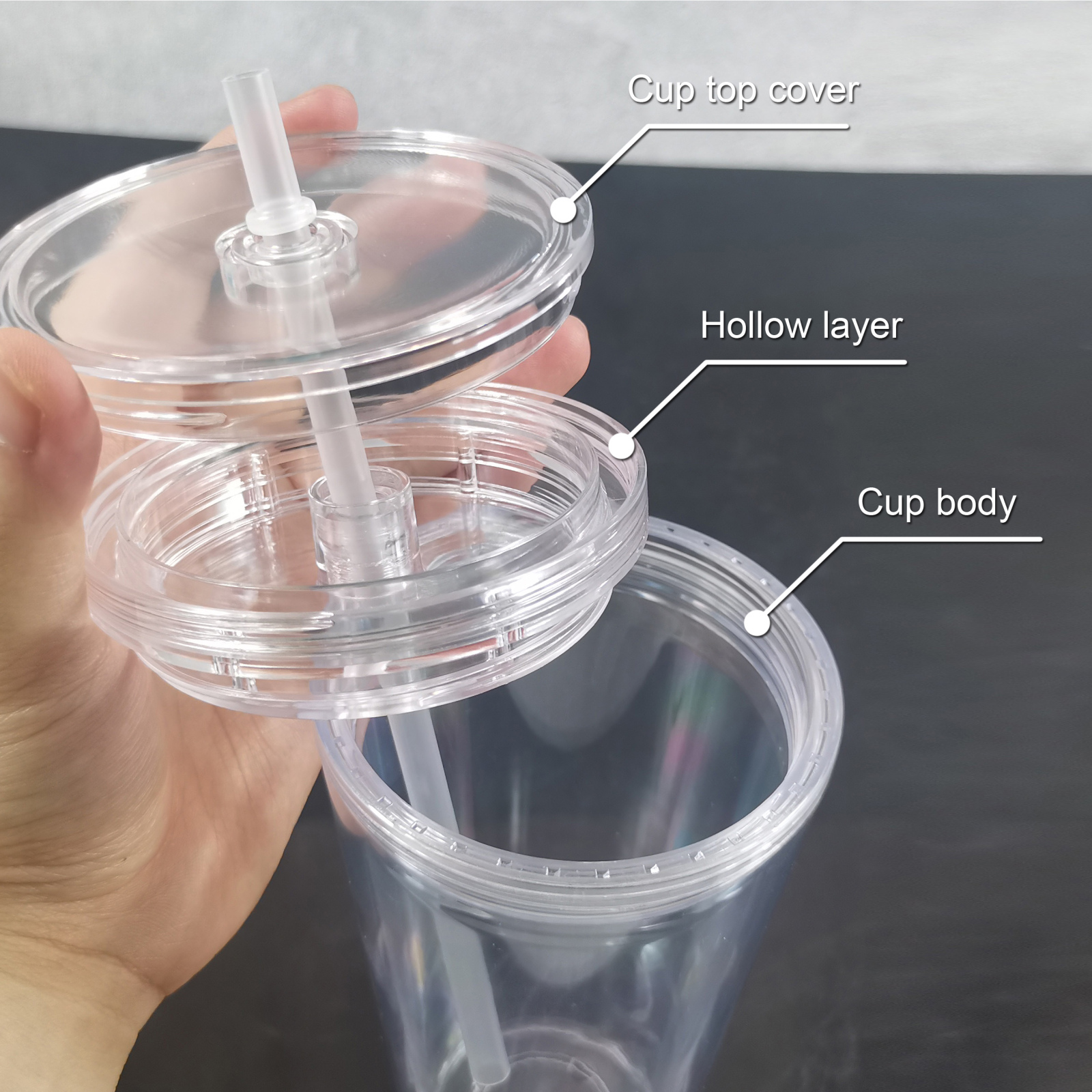 Gobelet en acrylique en forme de boule à neige de 12 oz/16 oz/24 oz de Wealthysub China Warehouse avec couvercles à double paroi