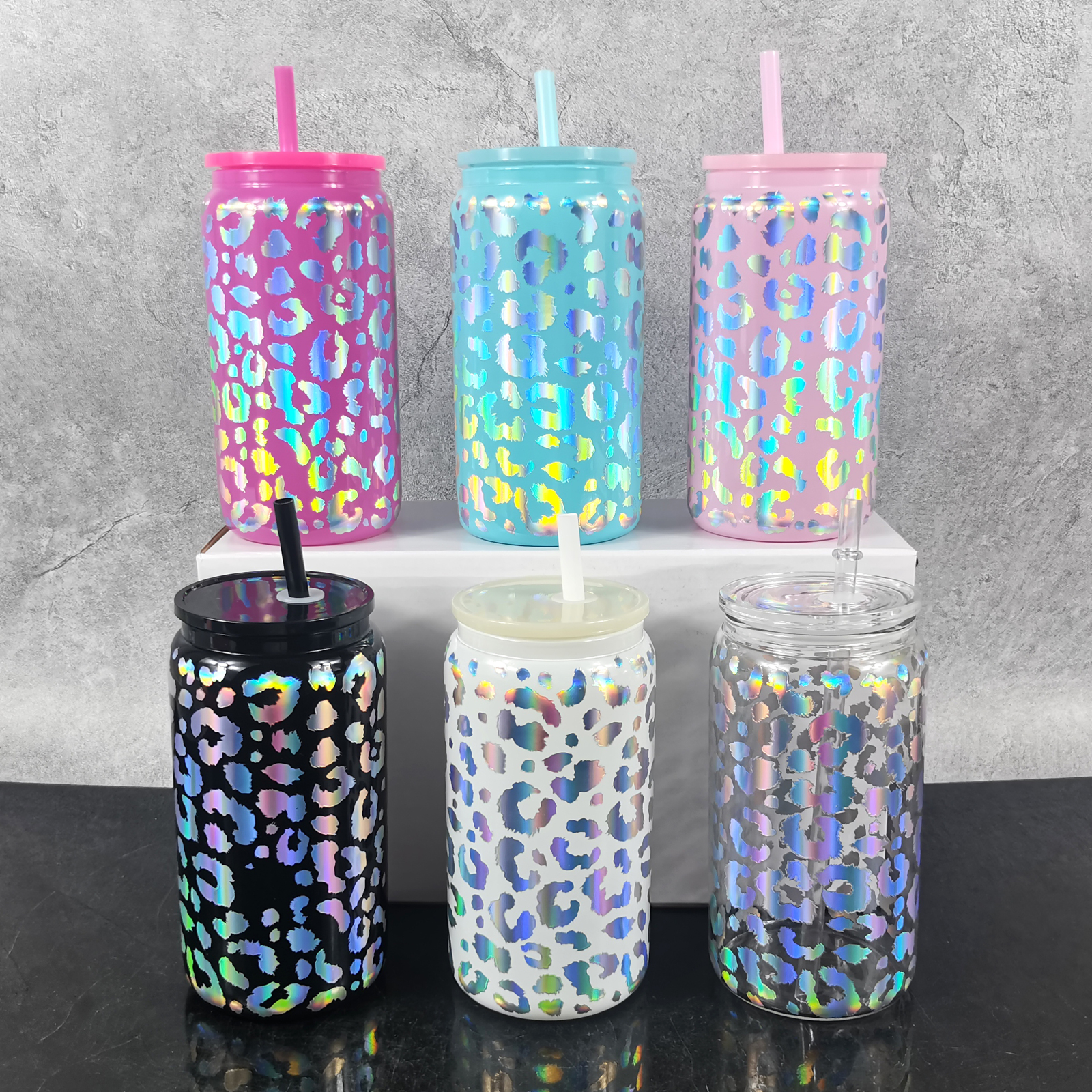 Wealthysub China warehouse sublimation 16oz leopard print glass cup