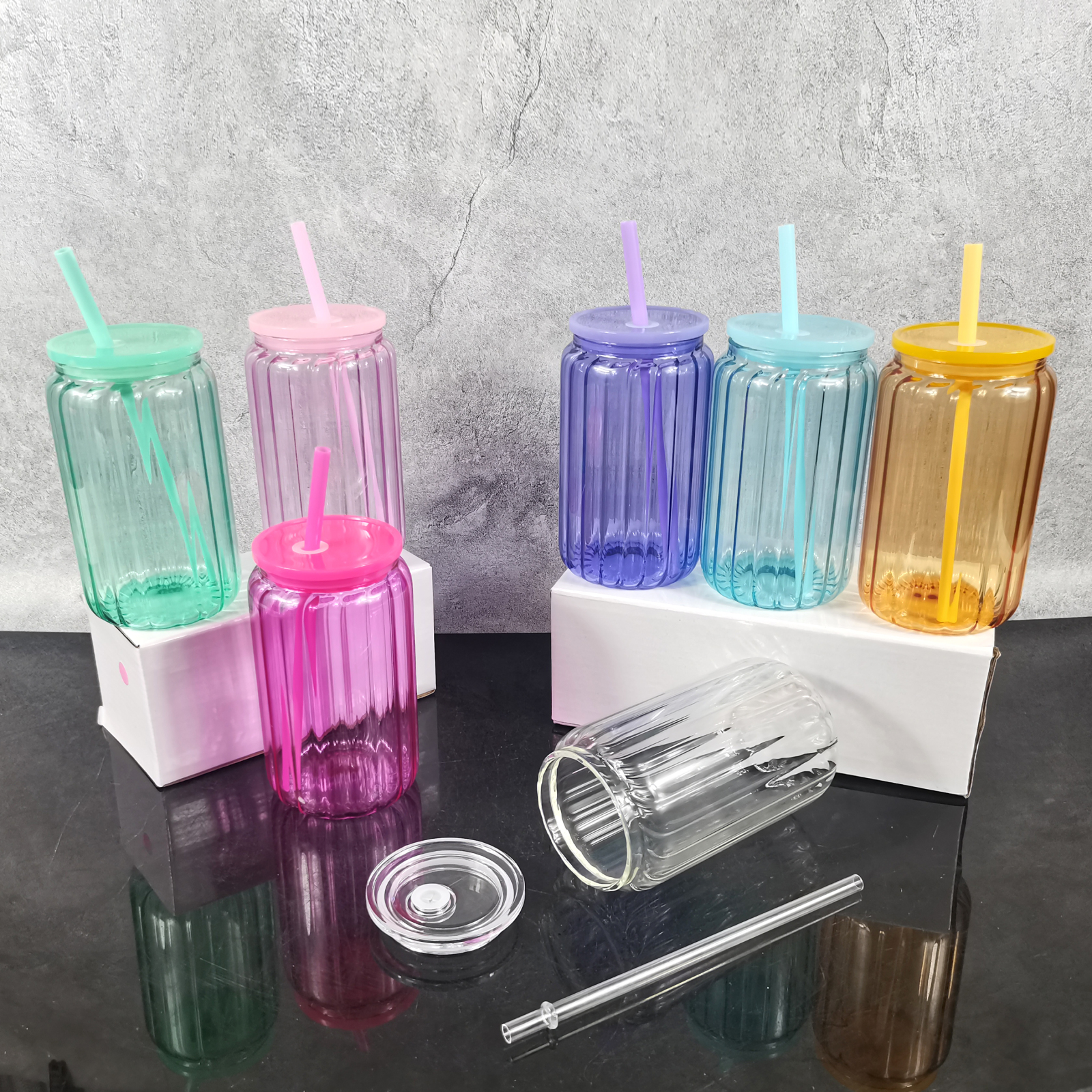 Wealthysub China warehouse sublimation 16oz Jelly Striped Glass Cup