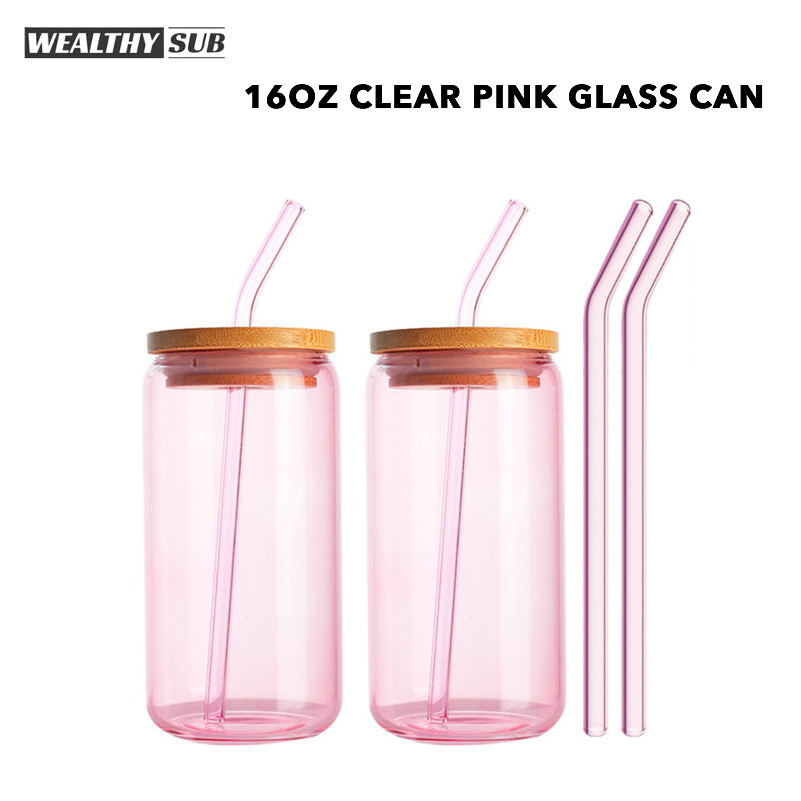 Wealthysub Chine entrepôt sublimation 12 oz et 16 oz boîte en verre rose clair