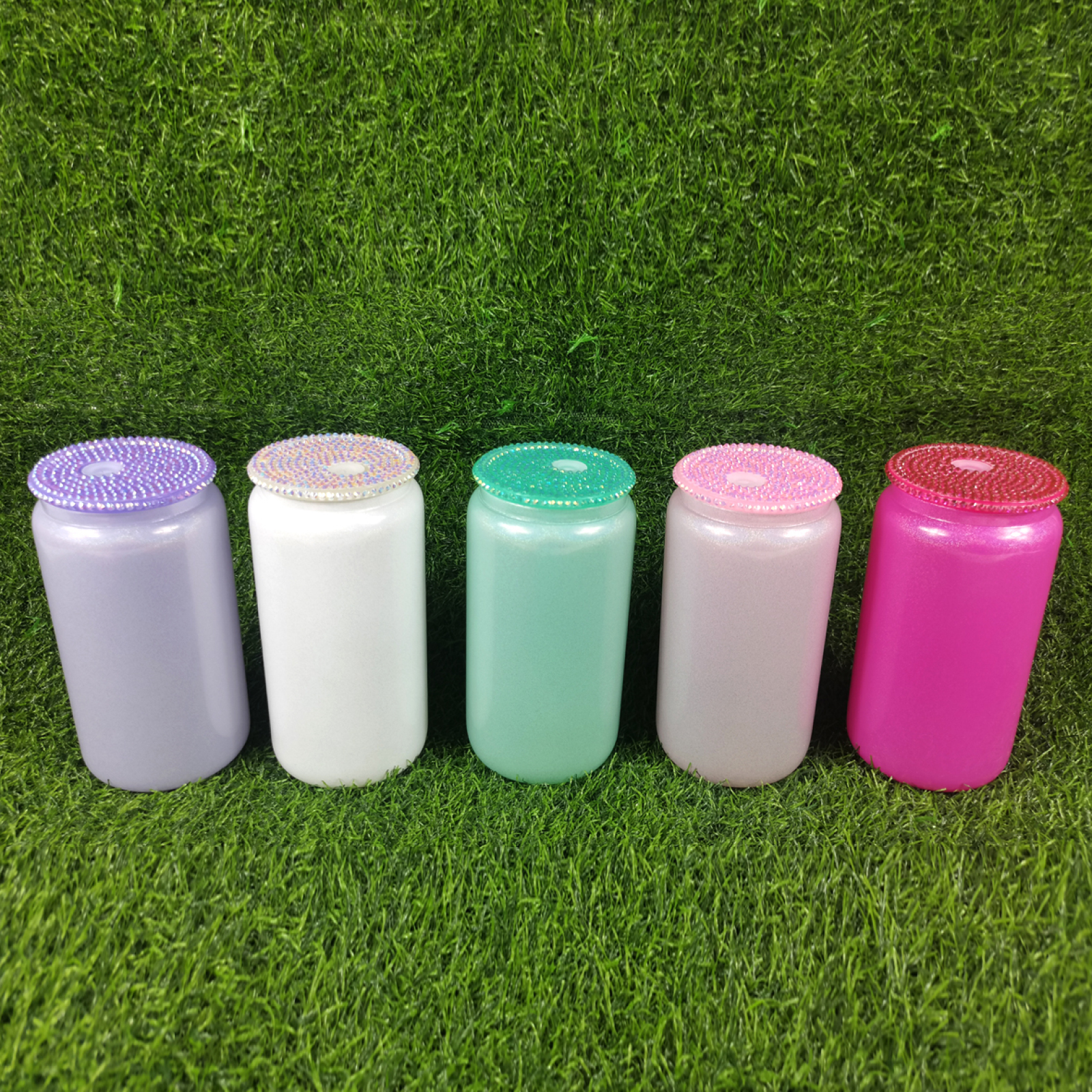 Wealthysub China Warehouse Sublimation Verre de sublimation de peinture arc-en-ciel 16 oz avec couvercle en diamant