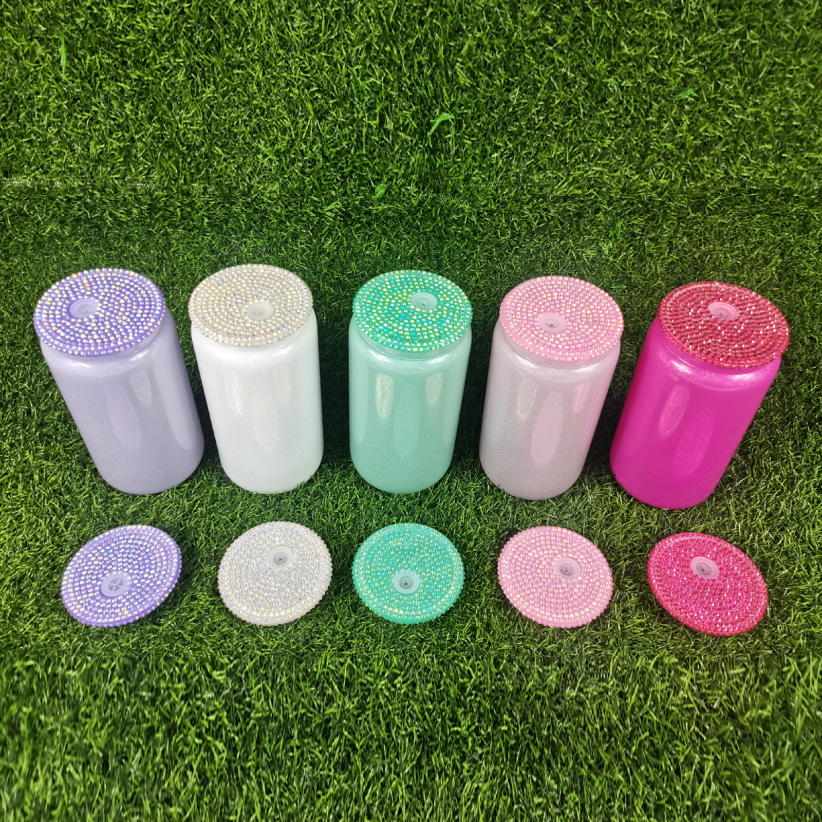 Wealthysub China Warehouse Sublimation Verre de sublimation de peinture arc-en-ciel 16 oz avec couvercle en diamant