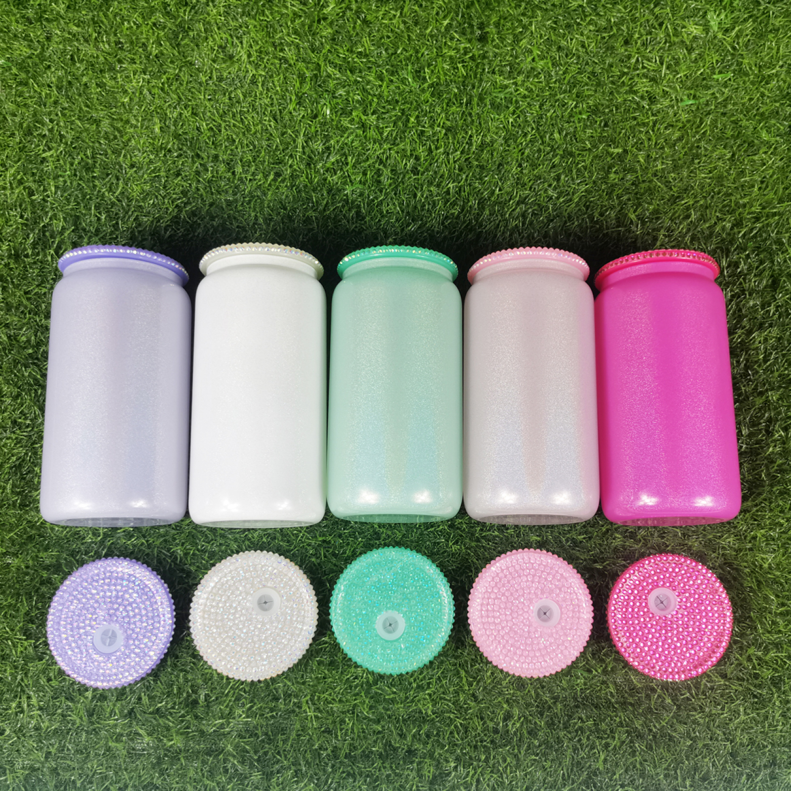 Wealthysub China Warehouse Sublimation Verre de sublimation de peinture arc-en-ciel 16 oz avec couvercle en diamant