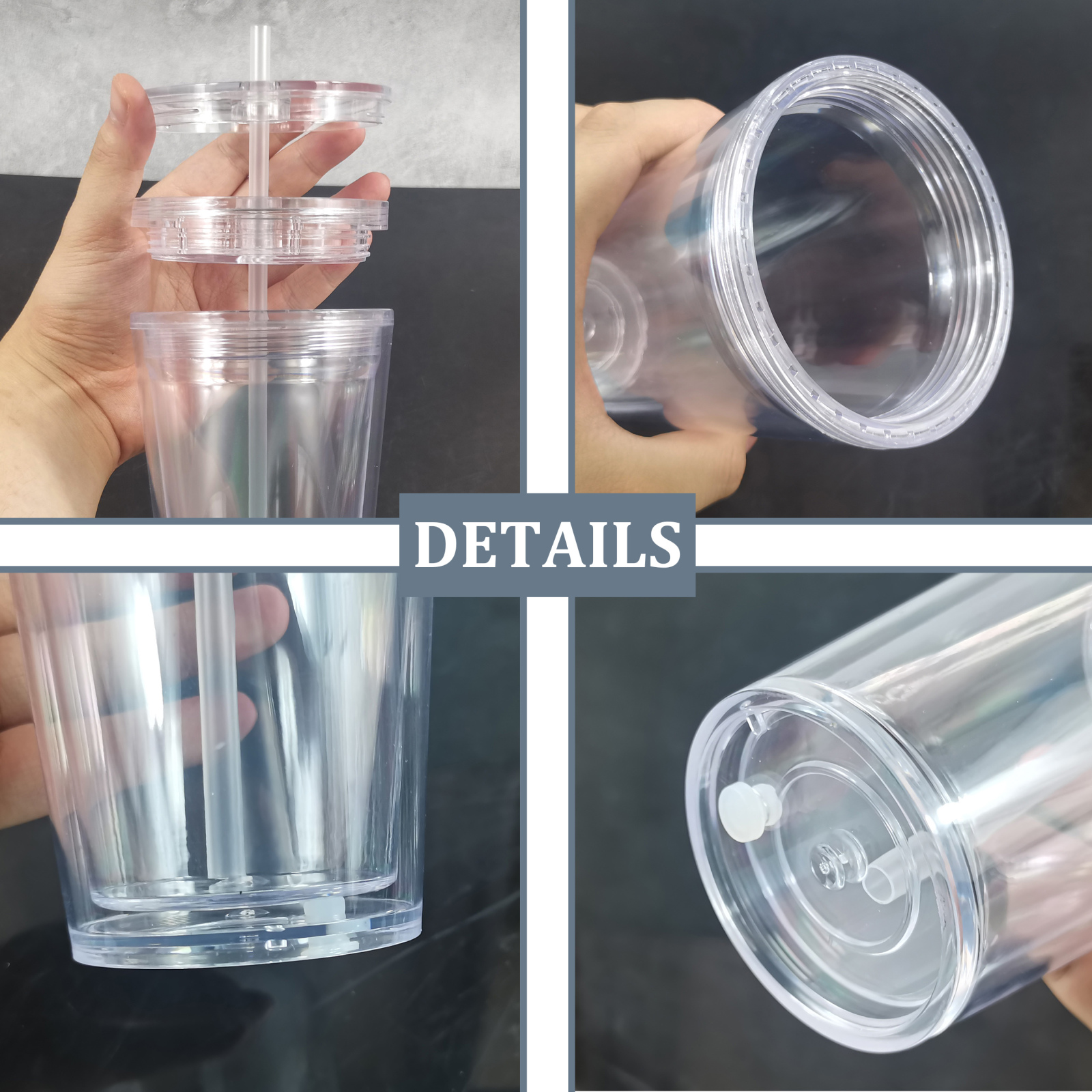 Gobelet en acrylique en forme de boule à neige de 12 oz/16 oz/24 oz de Wealthysub China Warehouse avec couvercles à double paroi