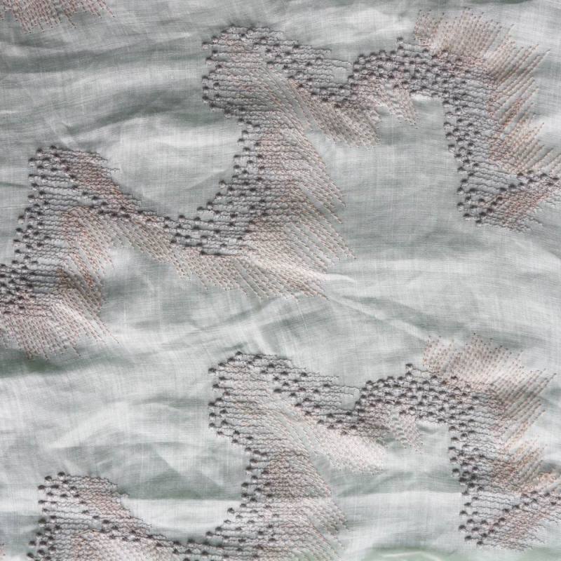 100%Ramie ground ,two-tone emb threads pattern-PASTORALE style embroidery lace fabric-B85001