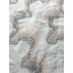 100%Ramie ground ,two-tone emb threads pattern-PASTORALE style embroidery lace fabric-B85001