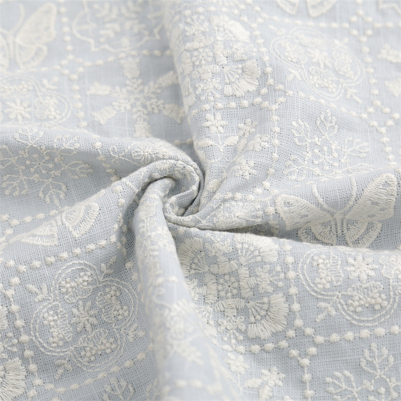 LINEN-COTTON GROUND ,COTTON NATURAL IVORY EMB THREADS pattern-PASTORALE style embroidery lace fabric-B16367
