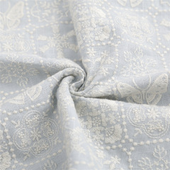 LINEN-COTTON GROUND ,COTTON NATURAL IVORY EMB THREADS pattern-PASTORALE style embroidery lace fabric-B16367