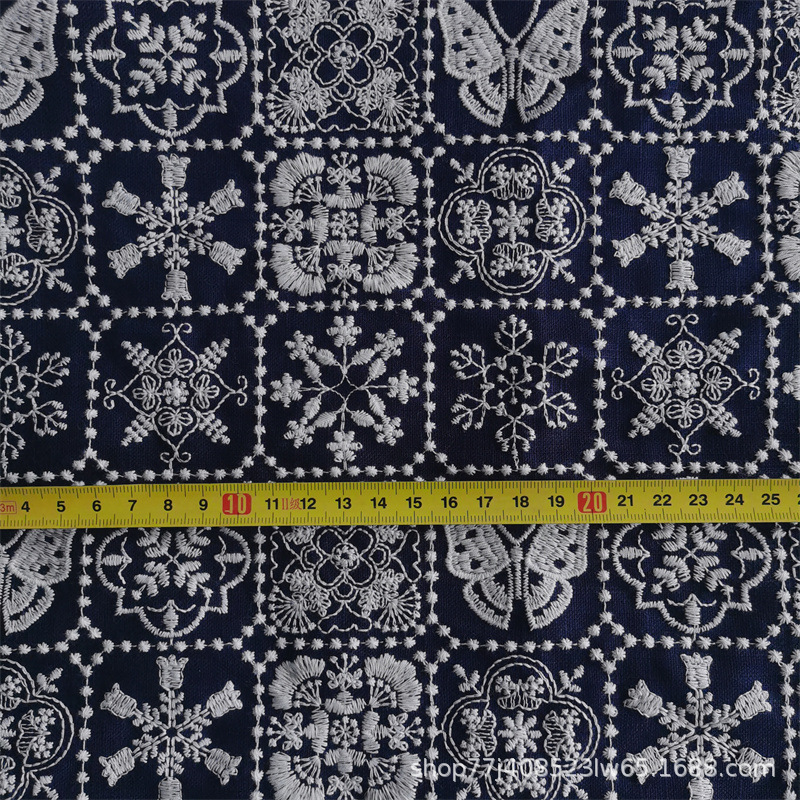LINEN-COTTON GROUND ,COTTON NATURAL IVORY EMB THREADS pattern-PASTORALE style embroidery lace fabric-B16367