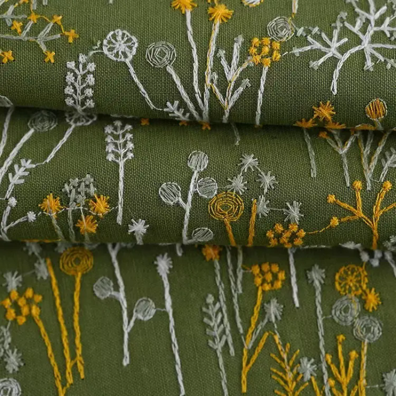 Multicolour full blossom LINEN-RAMIE GROUND ,POLYESTER Multicolour EMB THREADS pattern-PASTORALE style embroidery lace fabric-B16368