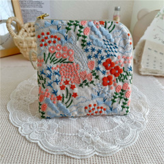 Multicolour full blossom LINEN-COTTON GROUND ,POLYESTER Multicolour EMB THREADS pattern-PASTORALE style embroidery lace fabric-B16369