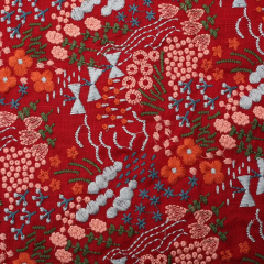 Multicolour full blossom LINEN-COTTON GROUND ,POLYESTER Multicolour EMB THREADS pattern-PASTORALE style embroidery lace fabric-B16369