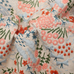 Multicolour full blossom LINEN-COTTON GROUND ,POLYESTER Multicolour EMB THREADS pattern-PASTORALE style embroidery lace fabric-B16369