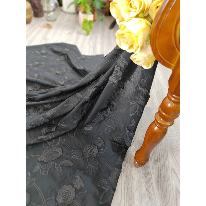 3D voile cotton ground big floral embroidery lace fabric-B15942