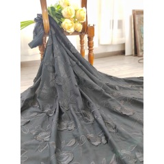3D voile cotton ground big floral embroidery lace fabric-B15942