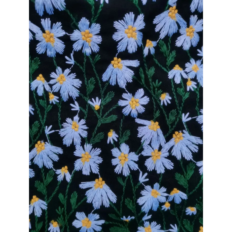 Multicolour full blossom LINEN-COTTON GROUND ,POLYESTER Multicolour EMB THREADS pattern-PASTORALE style embroidery lace fabric-B16233