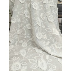 3D voile cotton ground big floral embroidery lace fabric-B15942