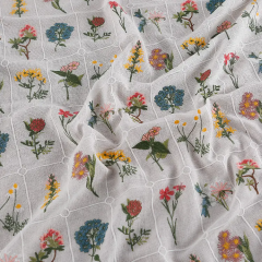 Multicolour full blossom COTTON SQUARED GROUND ,POLYESTER Multicolour EMB THREADS pattern-PASTORALE style embroidery lace fabric-B16371