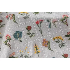 Multicolour full blossom COTTON SQUARED GROUND ,POLYESTER Multicolour EMB THREADS pattern-PASTORALE style embroidery lace fabric-B16371