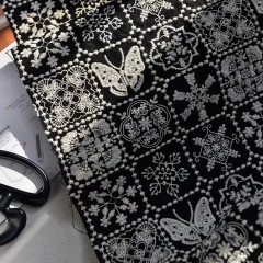 LINEN-COTTON GROUND ,COTTON NATURAL IVORY EMB THREADS pattern-PASTORALE style embroidery lace fabric-B16367