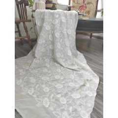 3D voile cotton ground big floral embroidery lace fabric-B15942