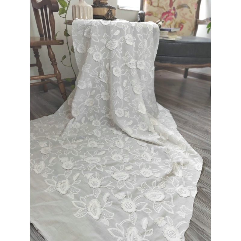 3D voile cotton ground big floral embroidery lace fabric-B15942