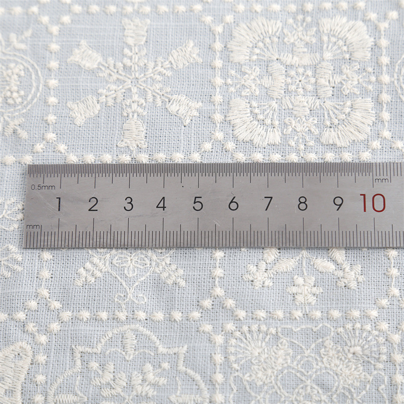 LINEN-COTTON GROUND ,COTTON NATURAL IVORY EMB THREADS pattern-PASTORALE style embroidery lace fabric-B16367
