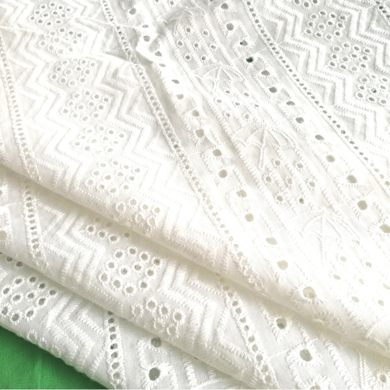 Natural white for  hot sale 100% cotton voile stripe embroidery fabric-B15853-1