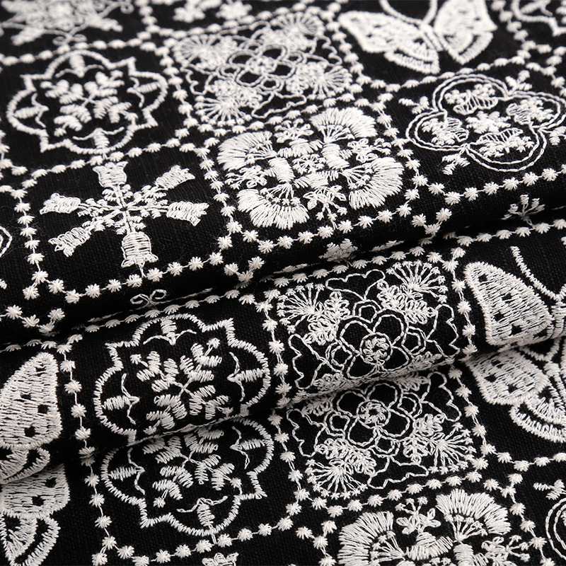 LINEN-COTTON GROUND ,COTTON NATURAL IVORY EMB THREADS pattern-PASTORALE style embroidery lace fabric-B16367